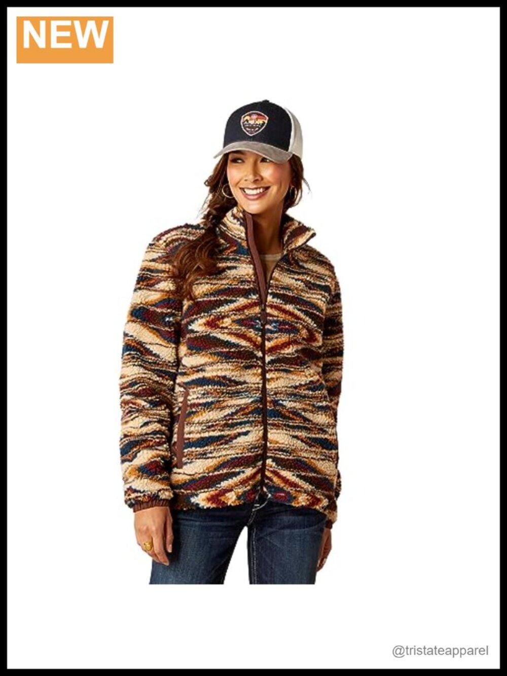 ARIAT Women's Fleece Jacket with Faux Leather Trim, Chimayo Pattern